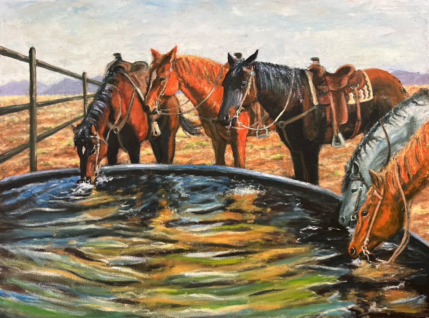 product name is Taking a Break - western, cowboy, horse, water trough