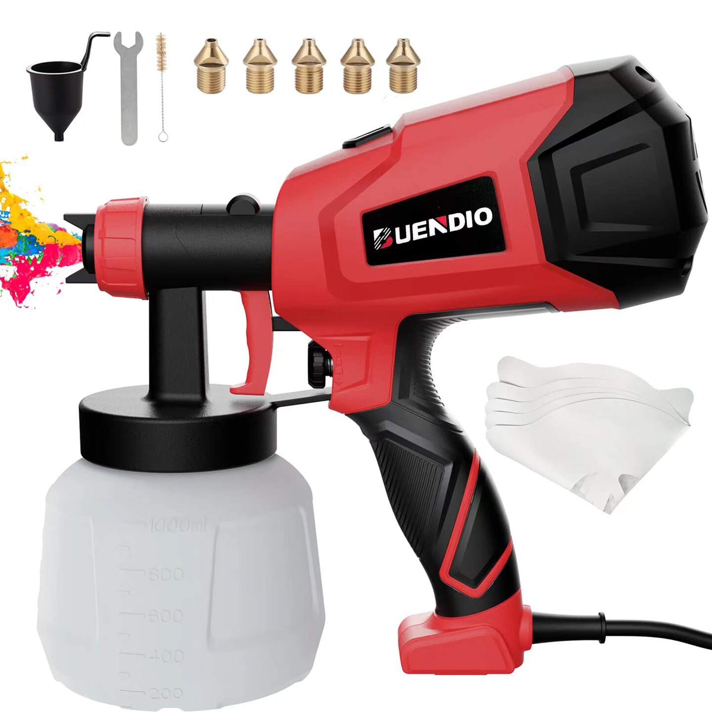BUENDIO Paint Sprayer, 700W High Power, 5 Copper Nozzles &#x26; 3 Patterns, Easy to Clean, HVLP Spray Gun for Furniture, Cabinets, Fence, Garden Chairs, Walls, DIY Works etc. TPX01 Red