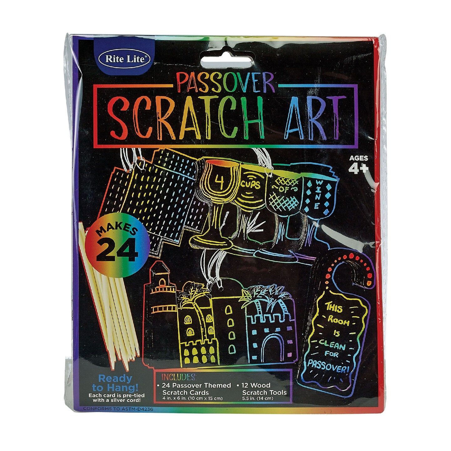 Rite Lite 8&#x22; &#x22;Passover Scratch Art&#x22; Card Game with Paper Kit