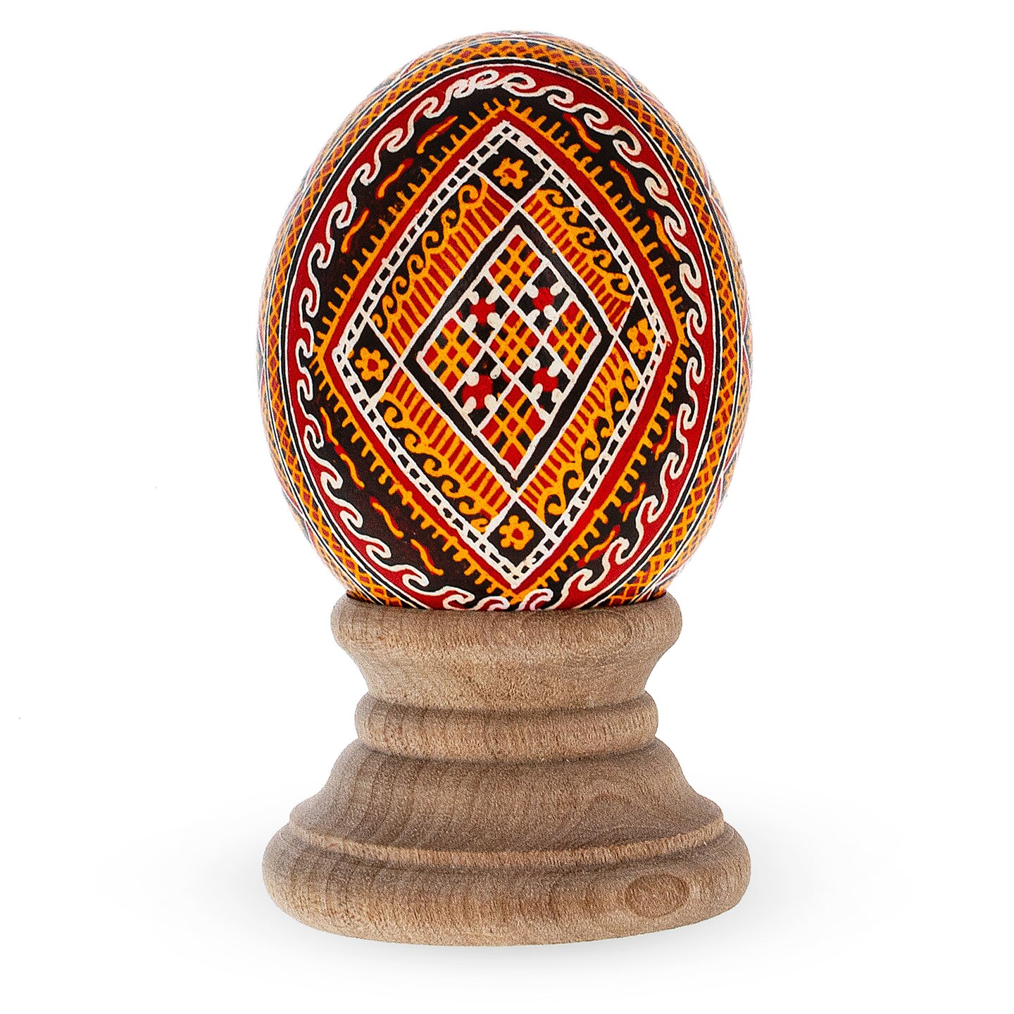 Red Rhombus Design Authentic Blown Real Eggshell Ukrainian Easter Egg Pysanka