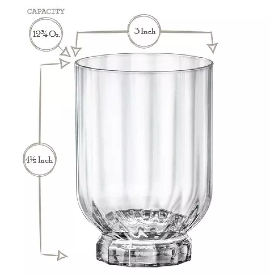 Bormioli Rocco Florian DOF Glasses, 12.6 oz., Set of 4, Clear