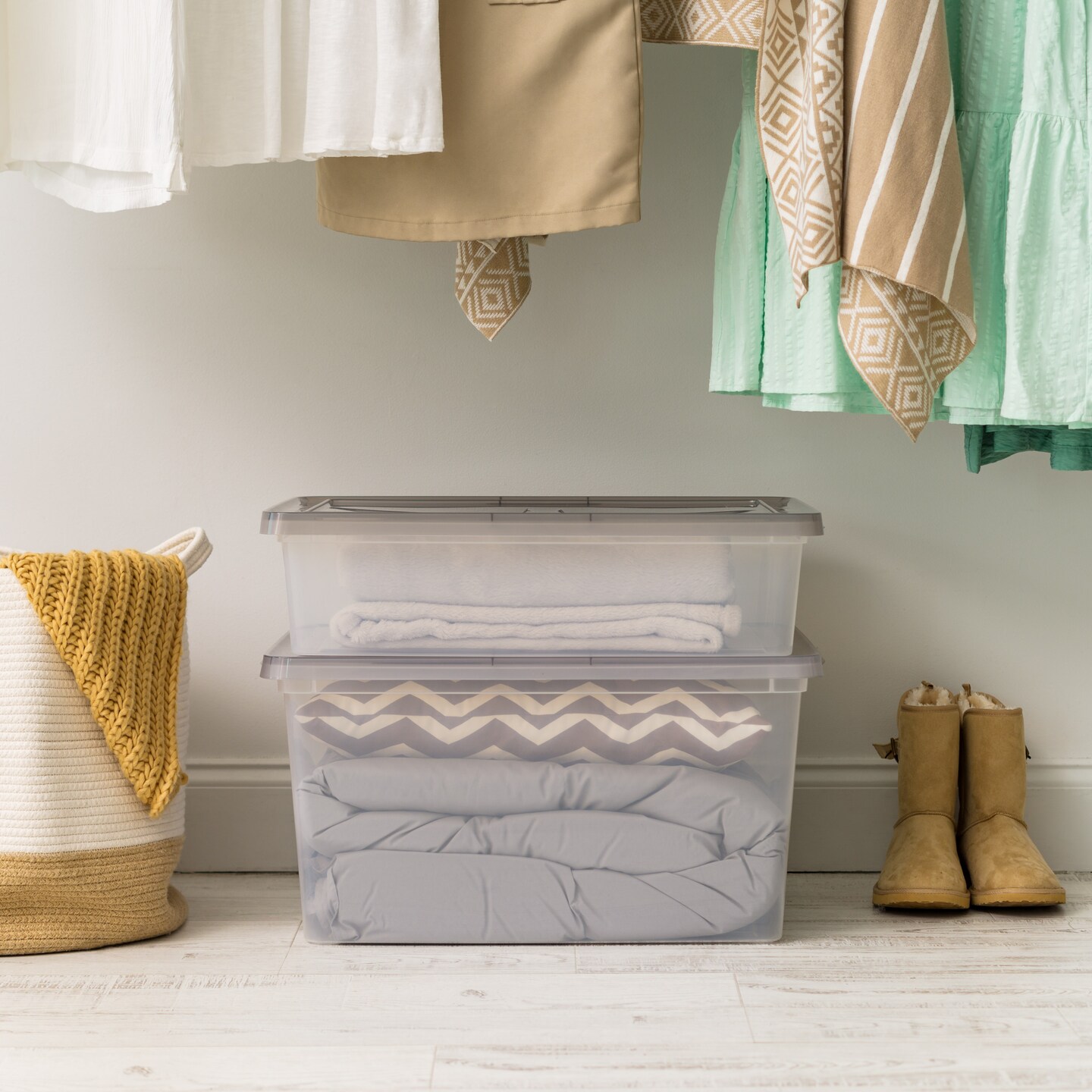 IRIS USA 58 Quart Snap Top Plastic Storage Box, 5 Pack