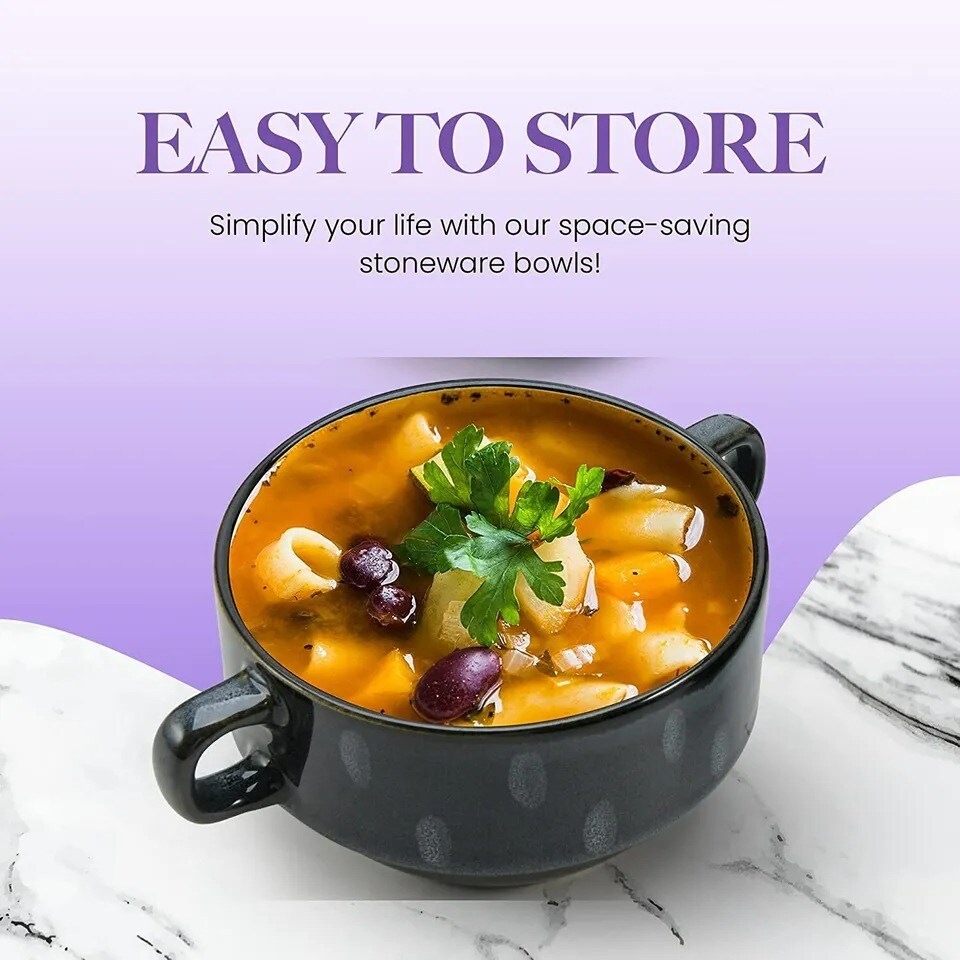 American Atelier Soup Bowls with Handles Set of 4, 16 Oz, Assorted Blue