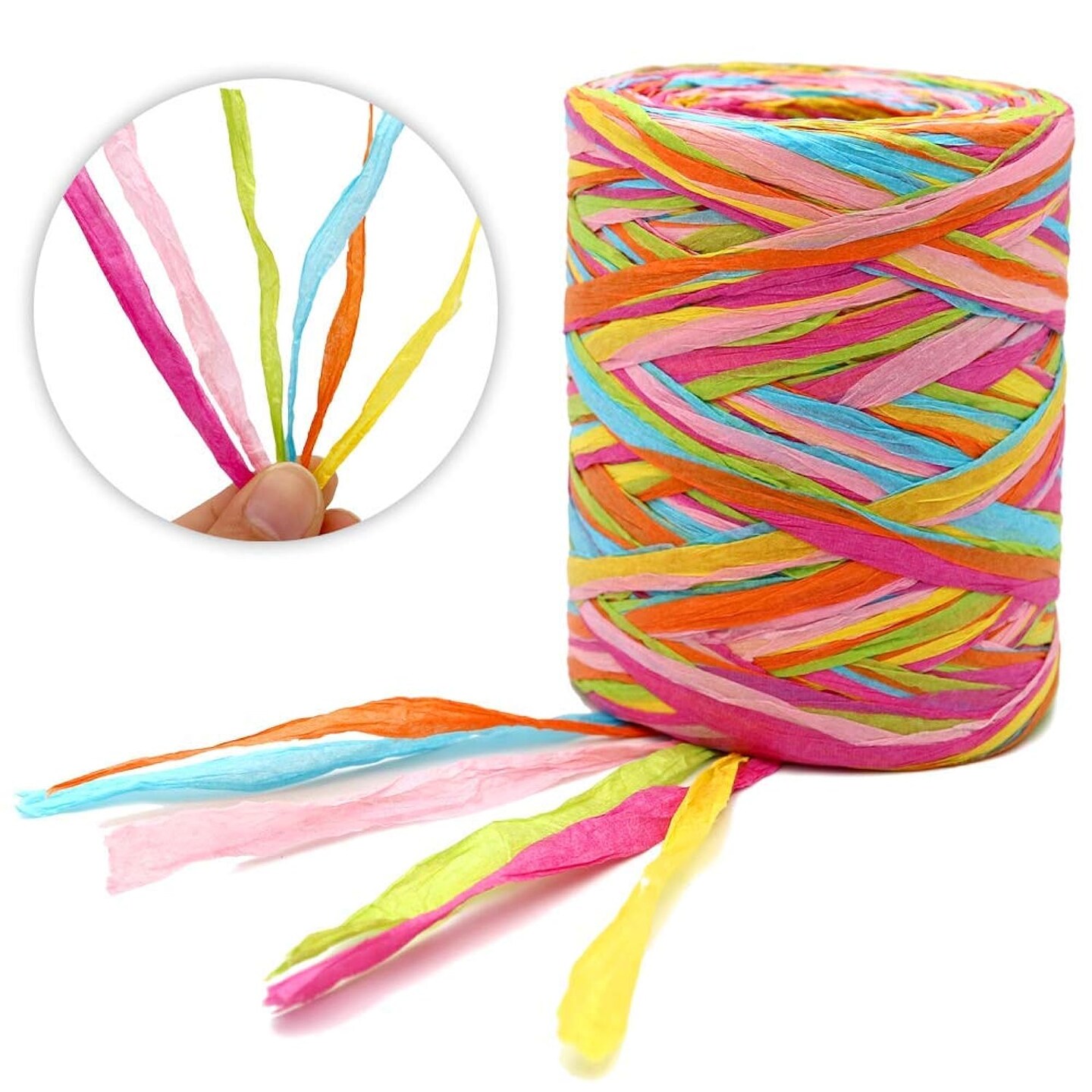 Colored 262 Feet Raffia Paper Ribbon,6 Colored Packing Paper String Perfect for Gift Wrapping and DIY Decoration (Pink)