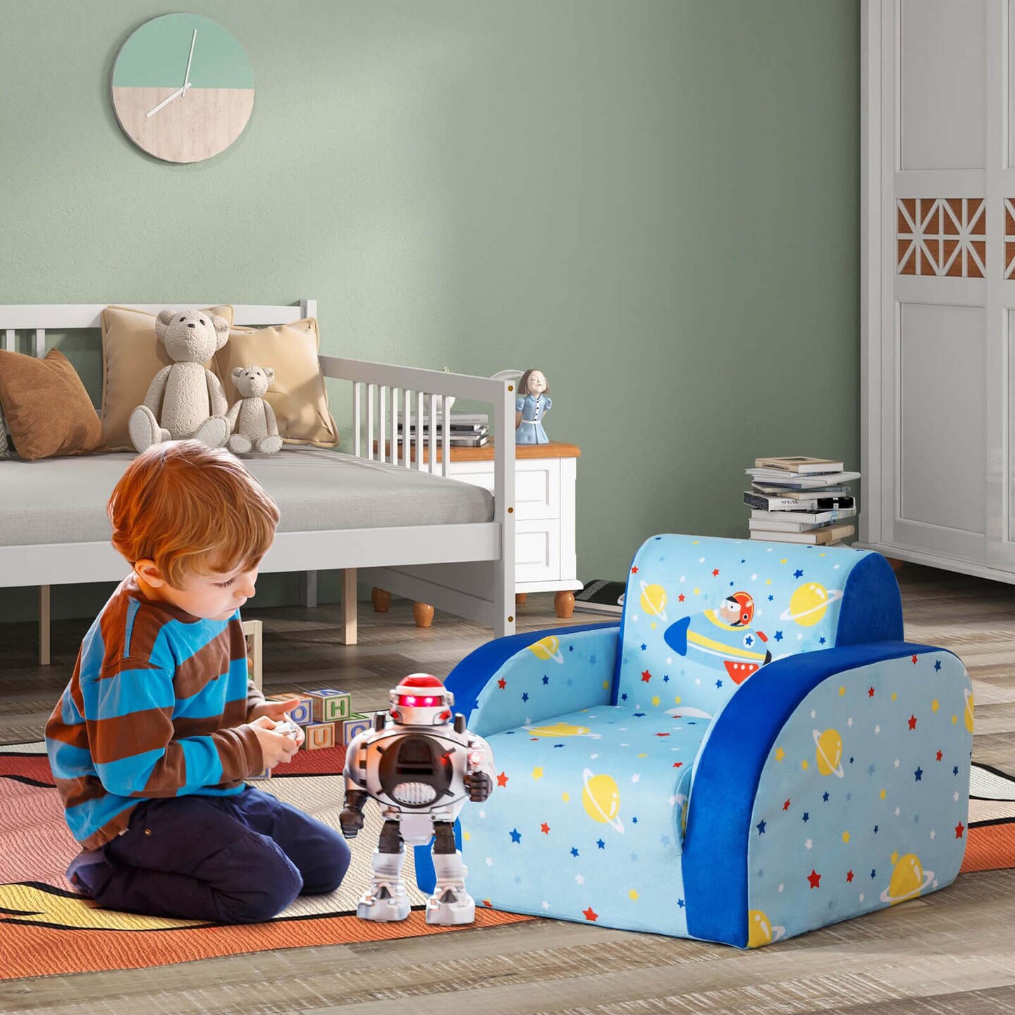 Costway 3-in-1 Convertible Kid's Sofa Multifunctional Flip-out Lounger Bed Armchair