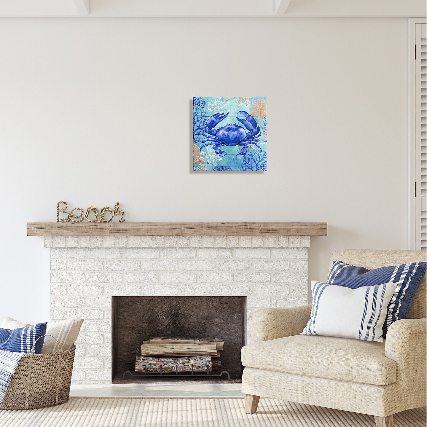 Stupell Industries Blue Crab with Coral Canvas Wall Art