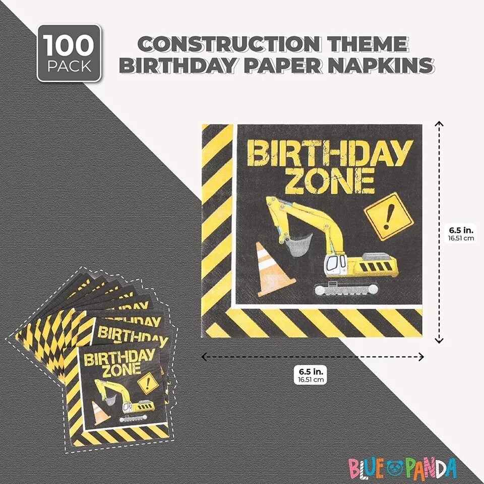 100 Pack Construction Theme Birthday Party Napkins