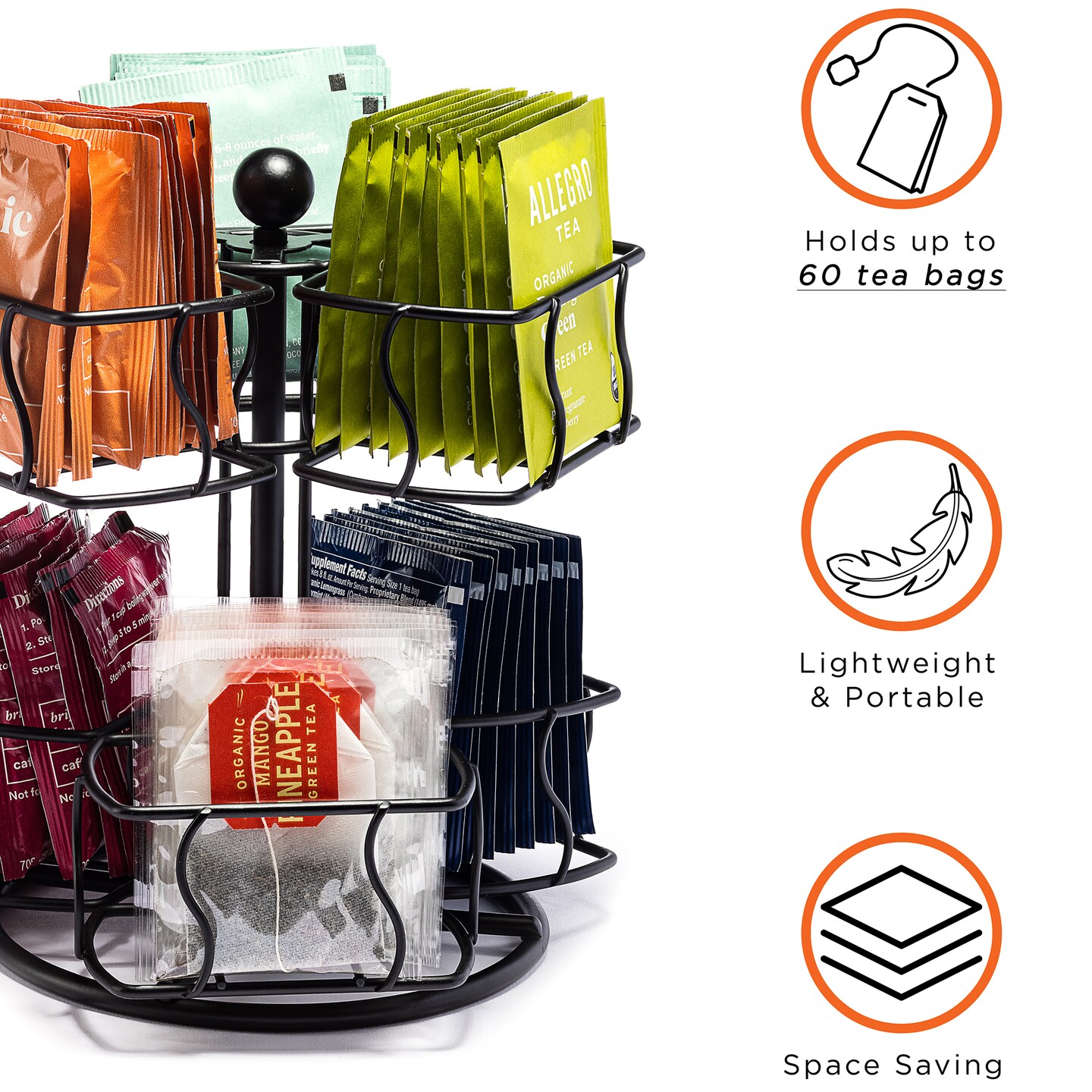 Sorbus Tea Bag Spinning Caddy - 2 Tier Lazy Susan for Pantry - Holds Up to 60 Large Tea Bags