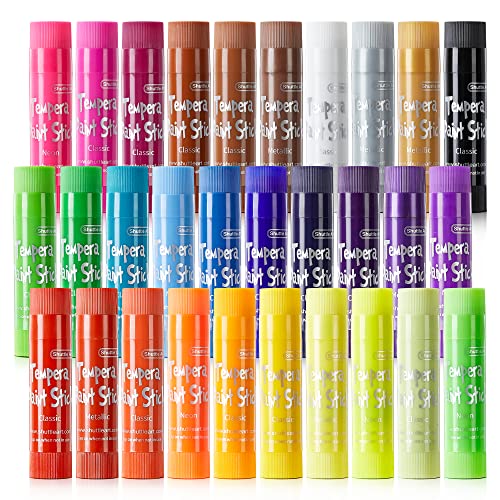 Tempera Paint Sticks, 30 Colors Solid Tempera Paint for Kids