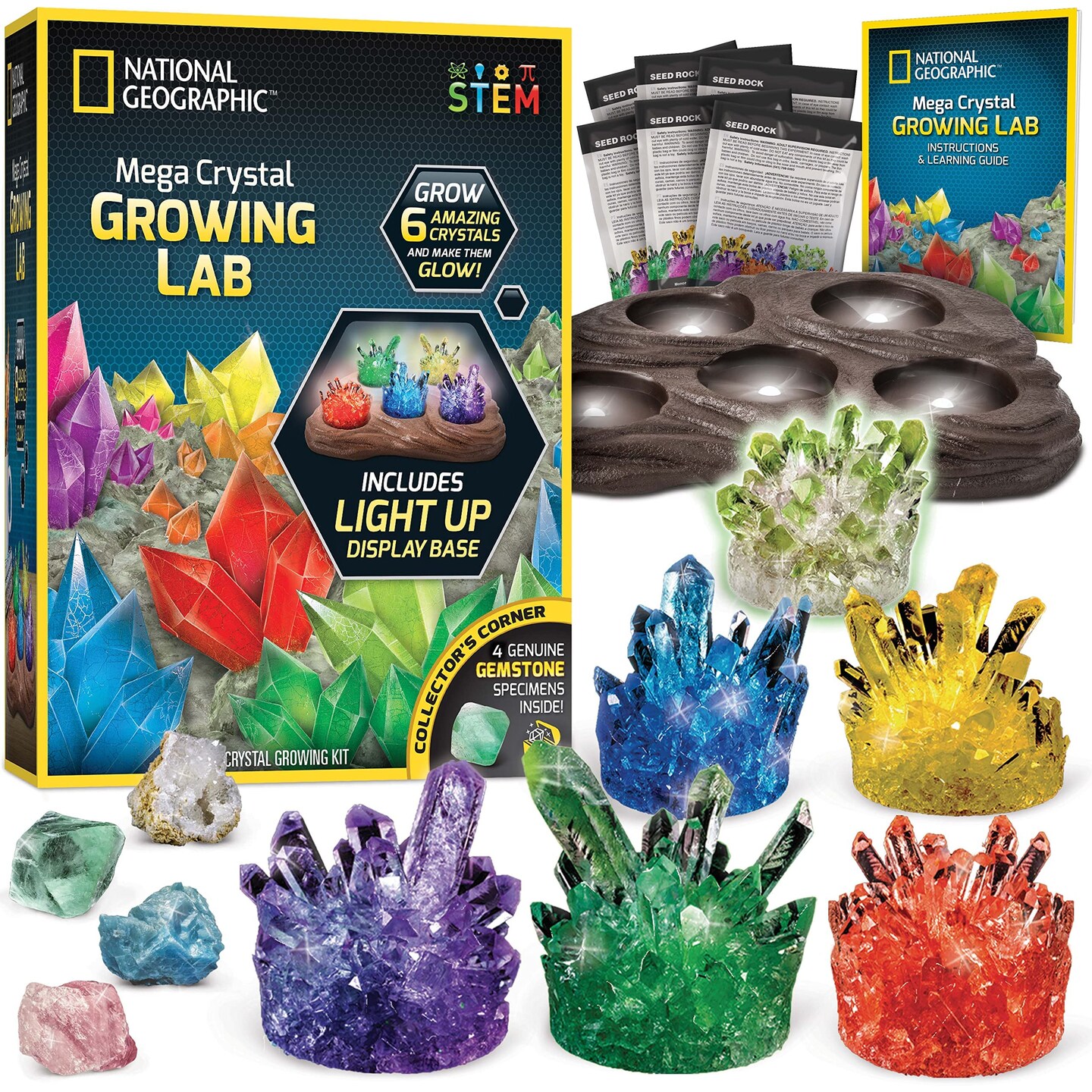 Mega Crystal Growing Kit for Kids- Grow 6 Crystals with Light-Up Stand, Science Gifts for Kids 8-12, Crystal Making Experiment, Science Kit for Girls and Boys (Amazon Exclusive)