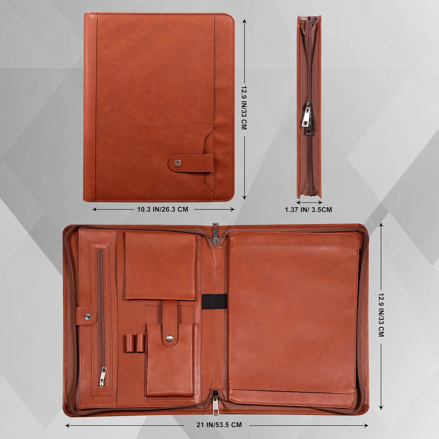 Engraved Business Leather Portfolio A4 Zipper Folio PU leather Folder ...