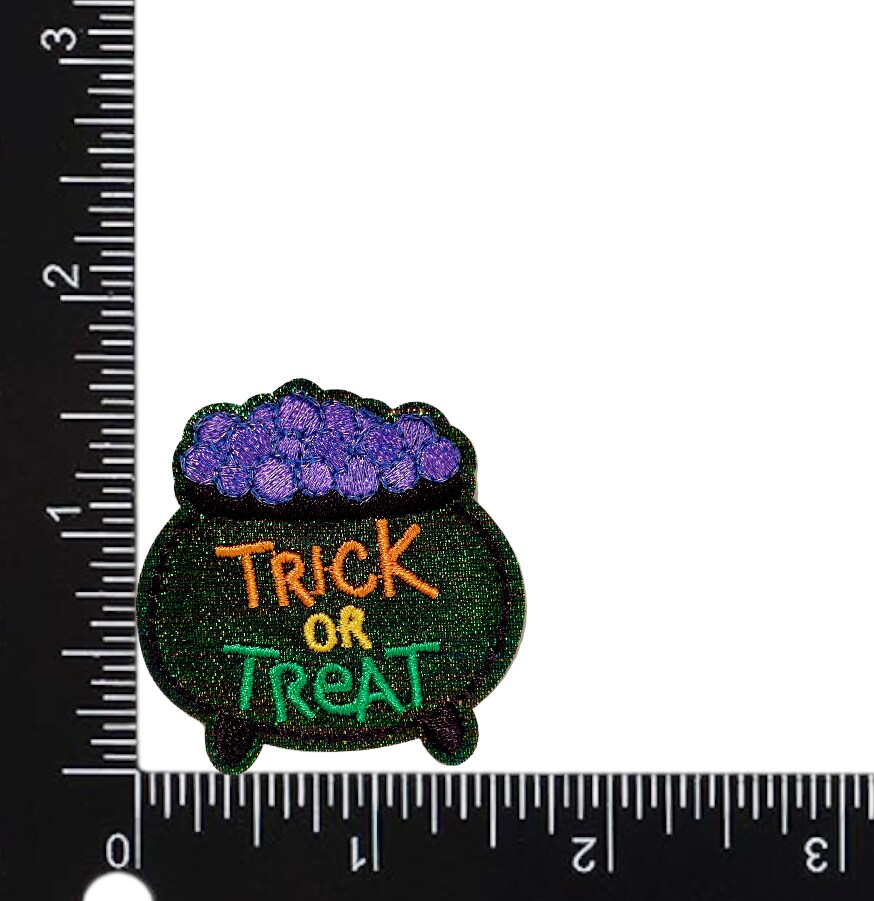 Halloween Trick or Treat, Black Cauldron, Spooky, Embroidered, Iron on Patch