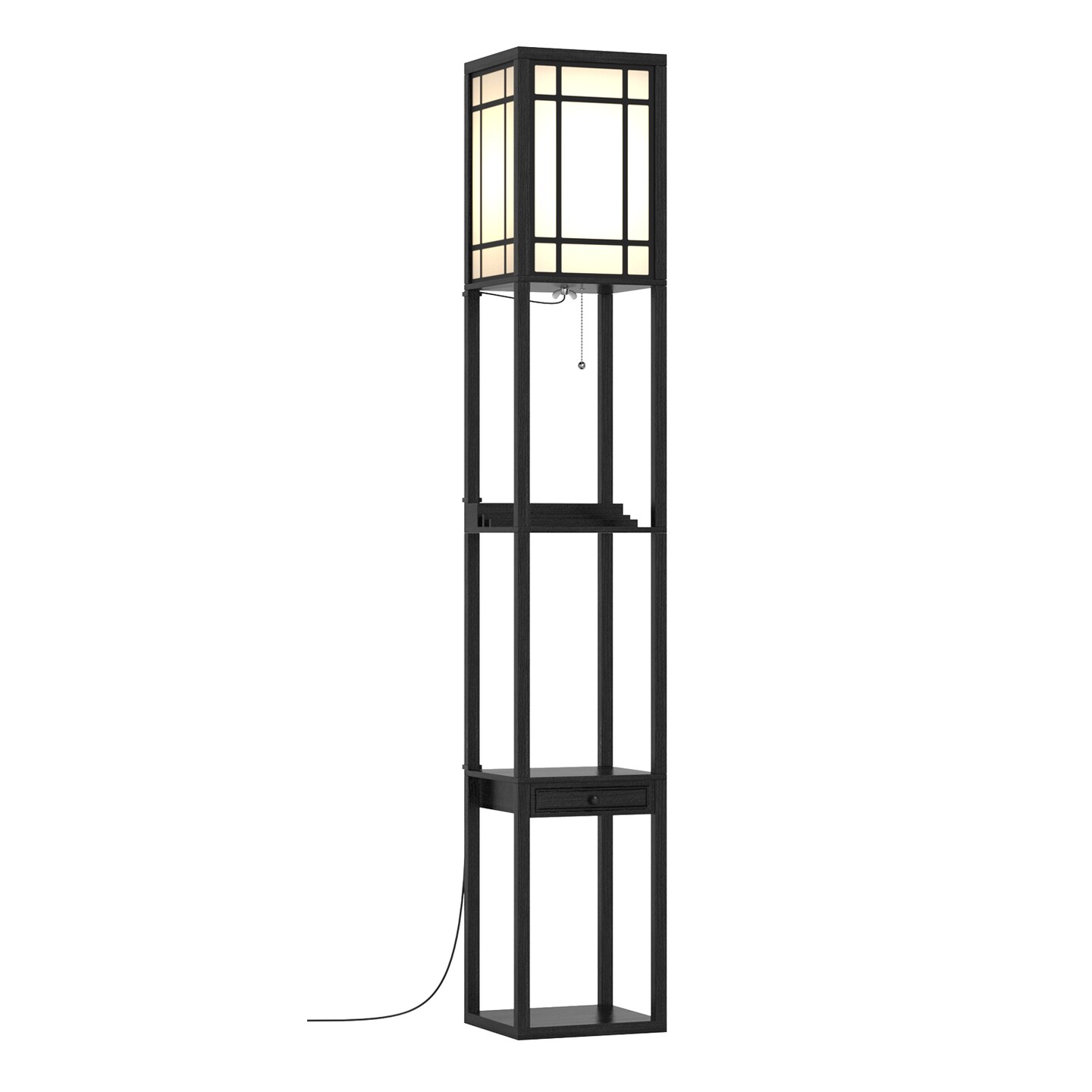Modern Floor Lamp with 3 Open Shelves and 1 Practical Drawer