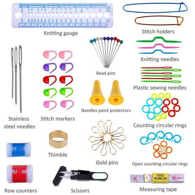 Crochet Hook Set with Yarn Knitting Needle and Sewing Tools in Zipper Case