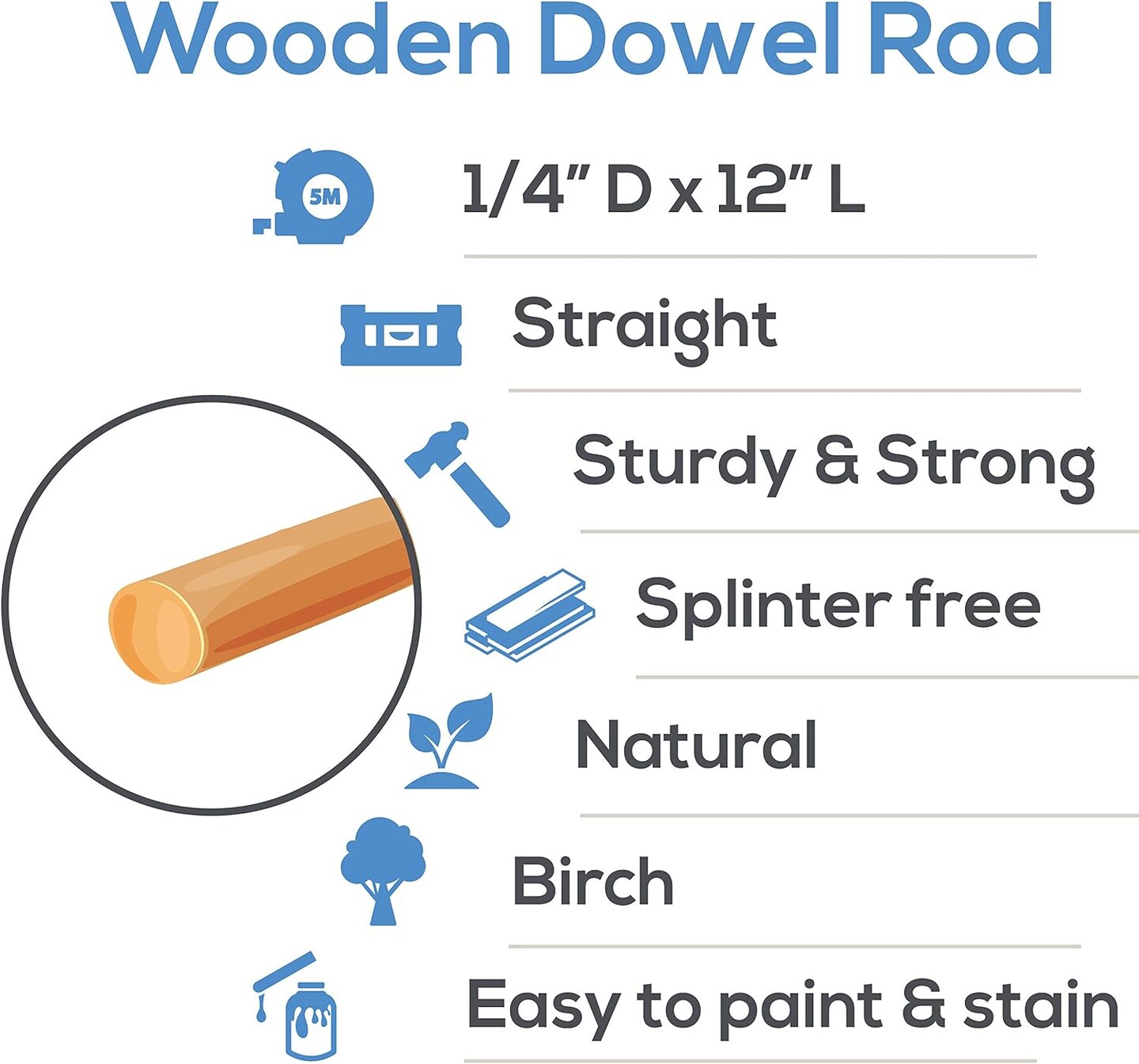 Dowel Rods Wood Sticks Wooden Dowel Rods - 1/4 x 12 Inch Unfinished Hardwood Sticks - for Crafts and DIYers - 25 Pieces
