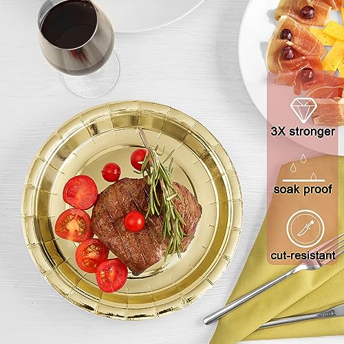 50 Pieces Disposable Paper Plates Gold,  7&#x201D; Dessert Cake Plates Bulk for Party Supplies, Colored and Sturdy Party Plates for Birthday, Wedding, Baby shower, Bridal party supplies