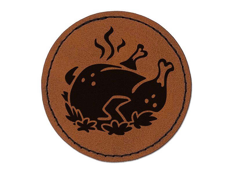 Delicious Turkey Dinner Thanksgiving Round Iron-On Engraved Faux Leather Patch Applique - 2.5&#x22;