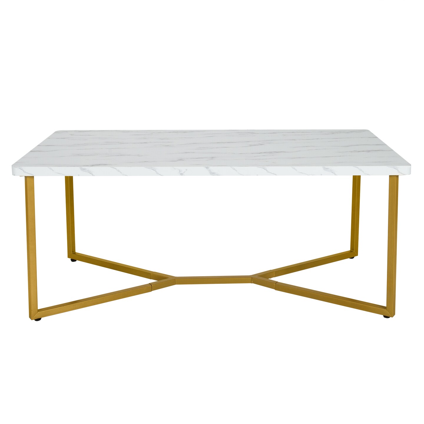 White Faux Marble Coffee Table With Gold Finished Metal Frame