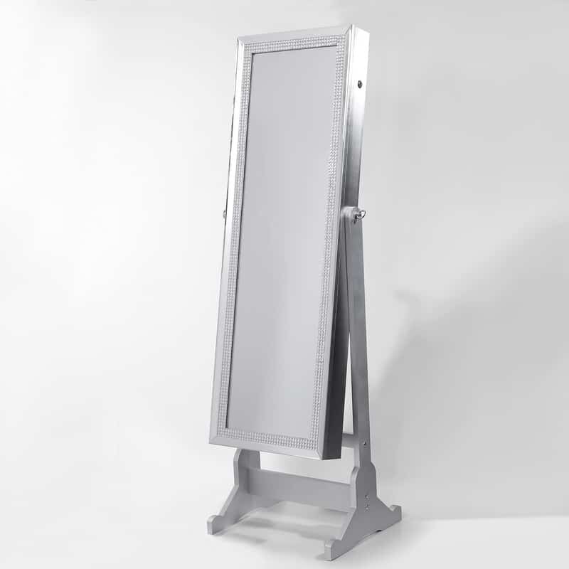 Shimmer Crystal Border Cheval Mirror Jewelry Armoire with LED Lights