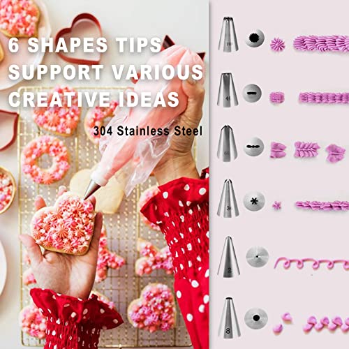 82 Pieces Cookie Decorating Supplies Kit With Storage Box, Sugar Cookies Turntable Set With 6 Piping Tips and Bags, Scribe Needle, Brush, Ideal Beginner Decorator Lover Kids Gift Valentine Halloween