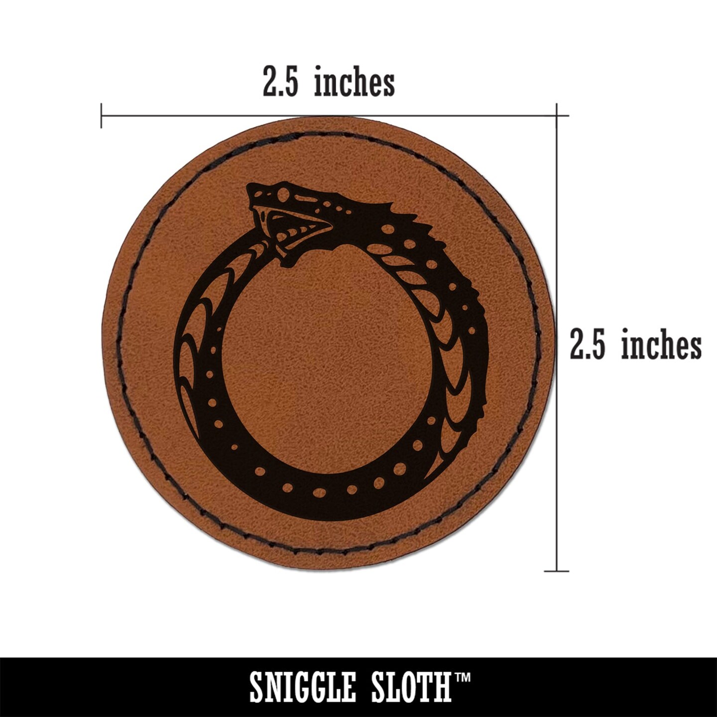Ouroboros Serpent Snake Eating Tail Ring Circle Round Iron-On Engraved Faux Leather Patch Applique - 2.5"