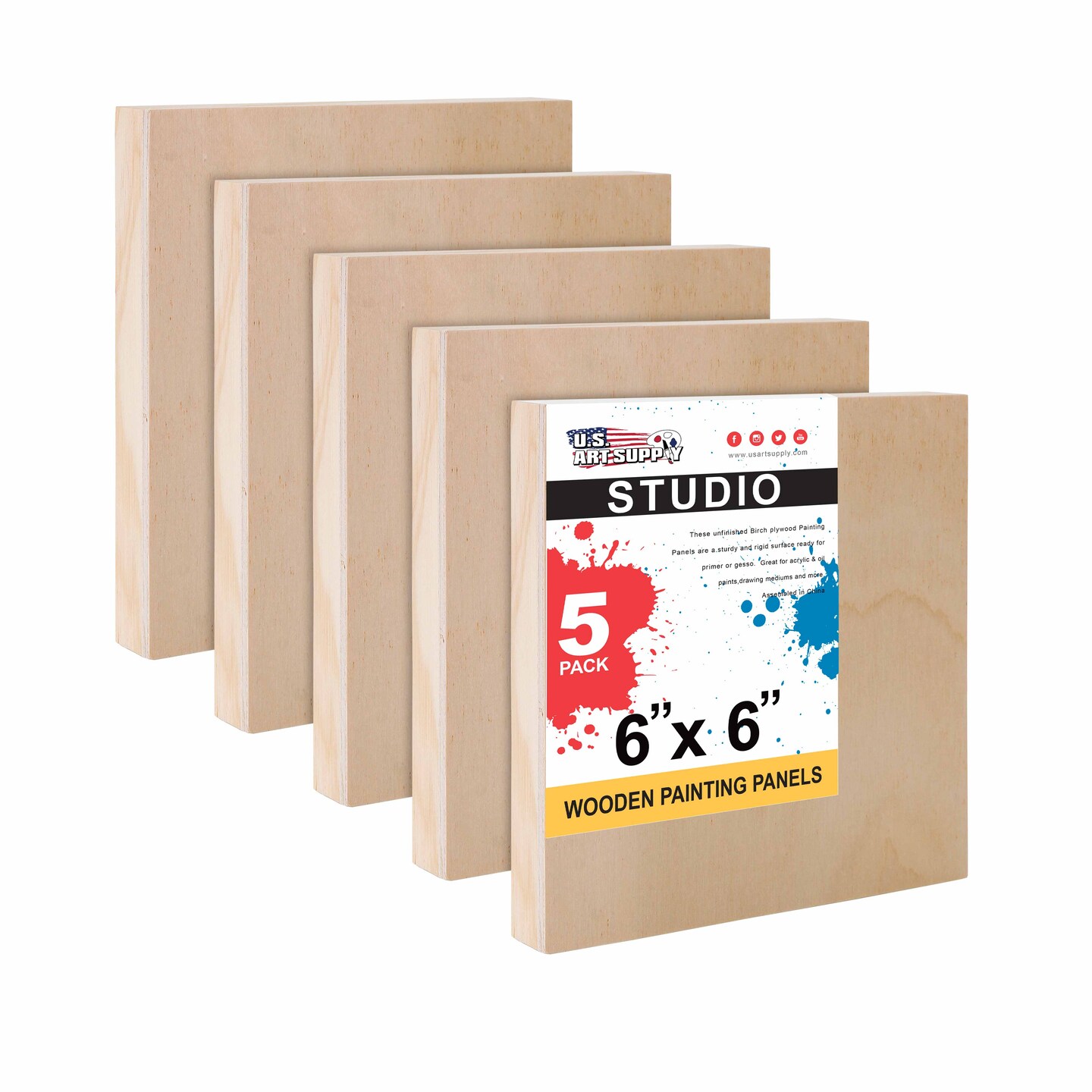 6 Pack Unfinished Wood Canvas Boards For Painting, Blank Deep Cradle 5x5  Panels For Art Projects (0.85 In Thick)
