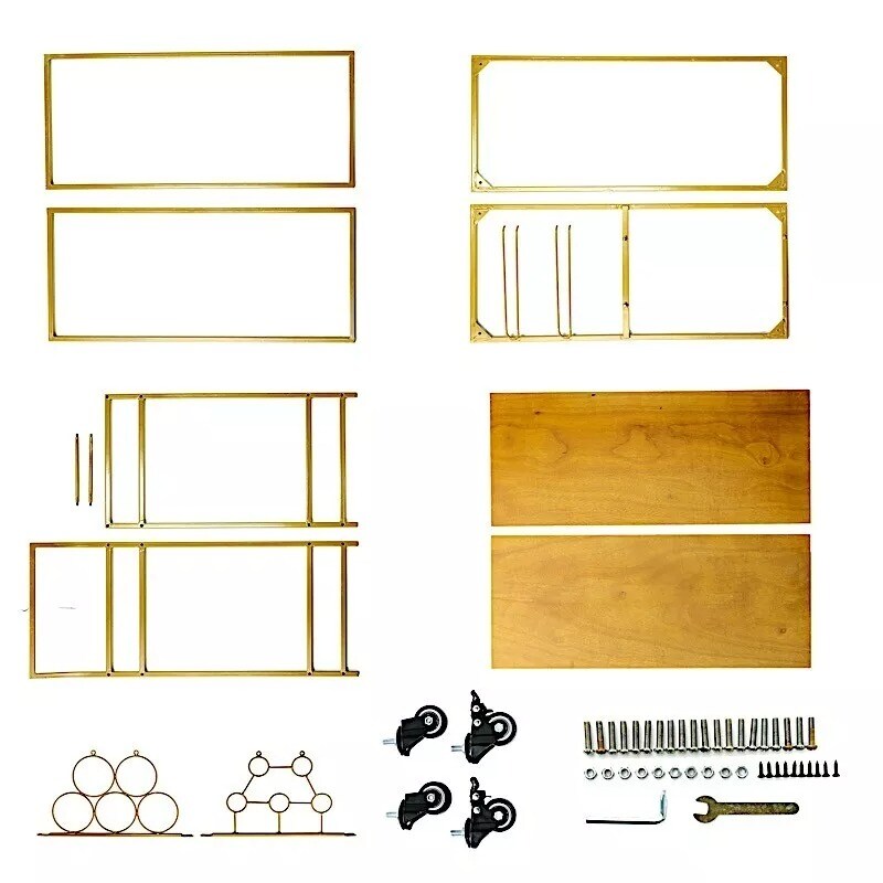 GOLD 3ft tall 2-Tier Rectangular Metal Bar Cart Wooden Serving Trays