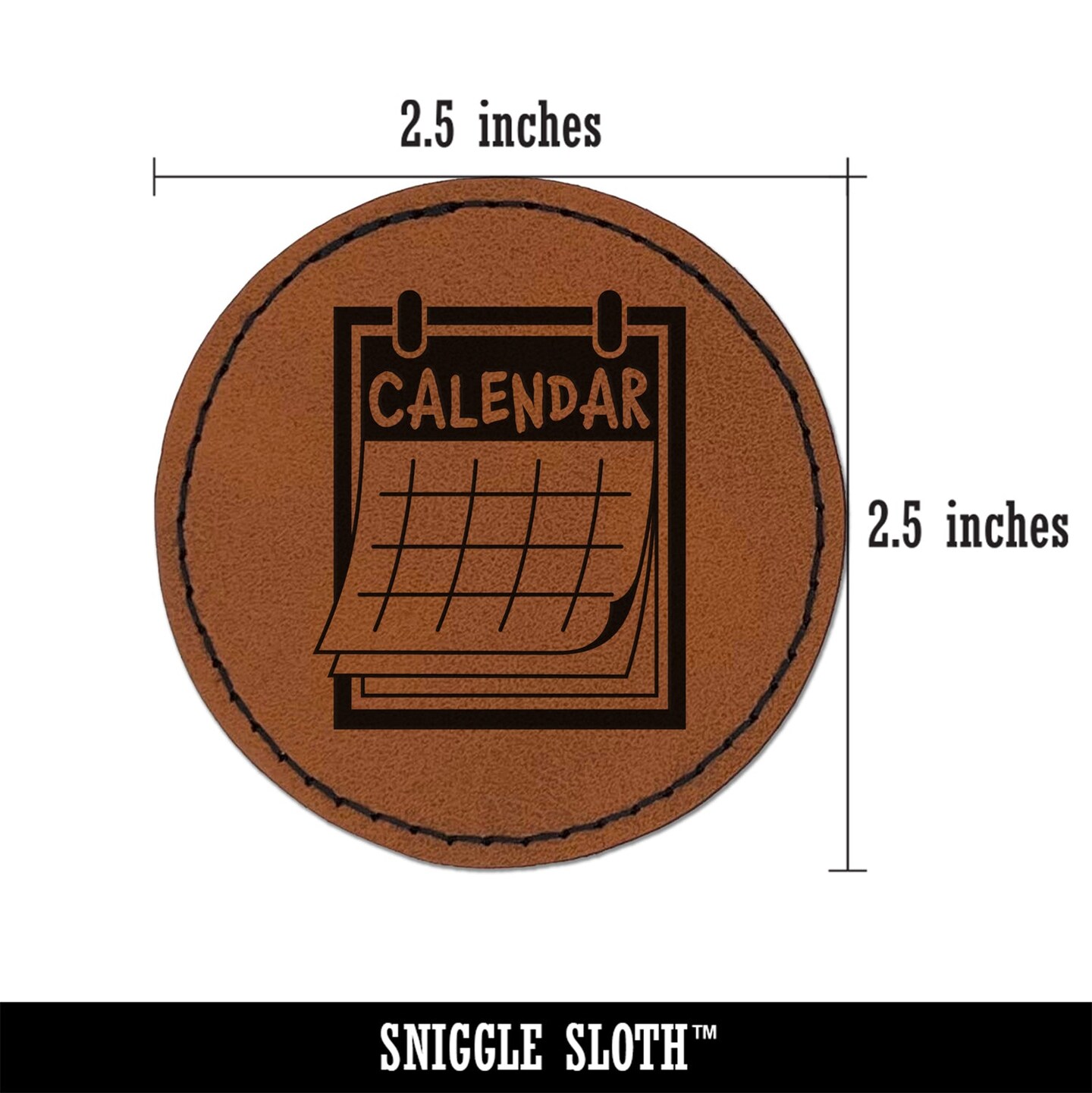 Calendar Day Planner Round Iron-On Engraved Faux Leather Patch Applique - 2.5&#x22;