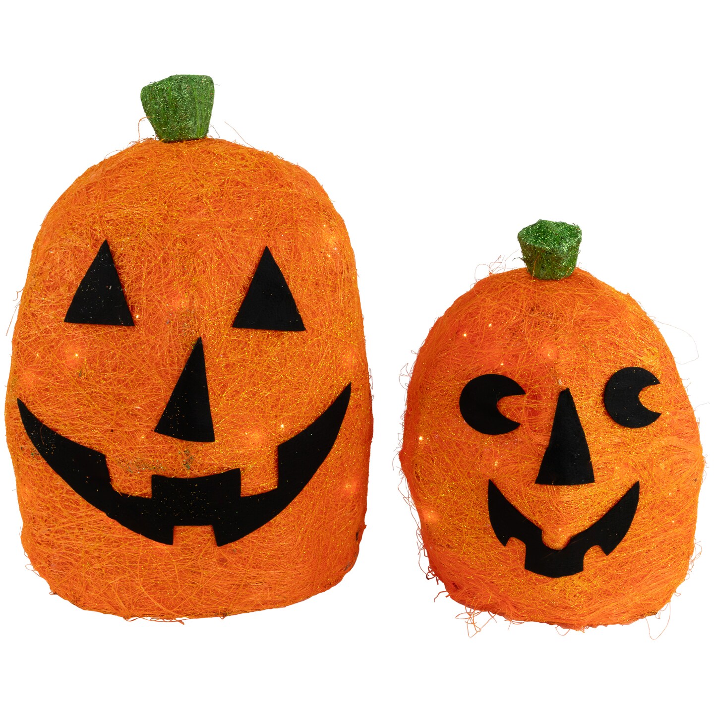 Northlight Lighted Sisal Jack O' Lanterns Outdoor Halloween Decorations - 16" - Set of 2