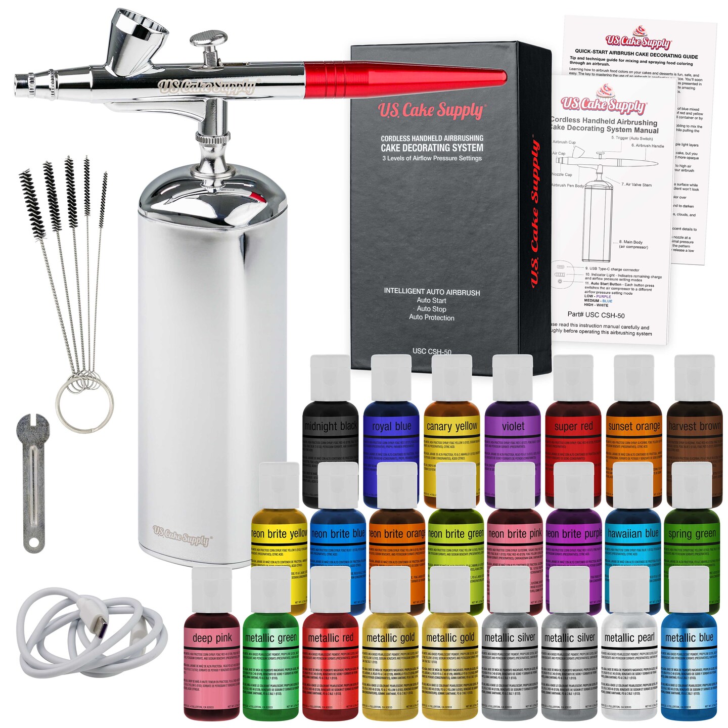 Complete Cake Decorating Airbrush Kit with a Full Selection of 12