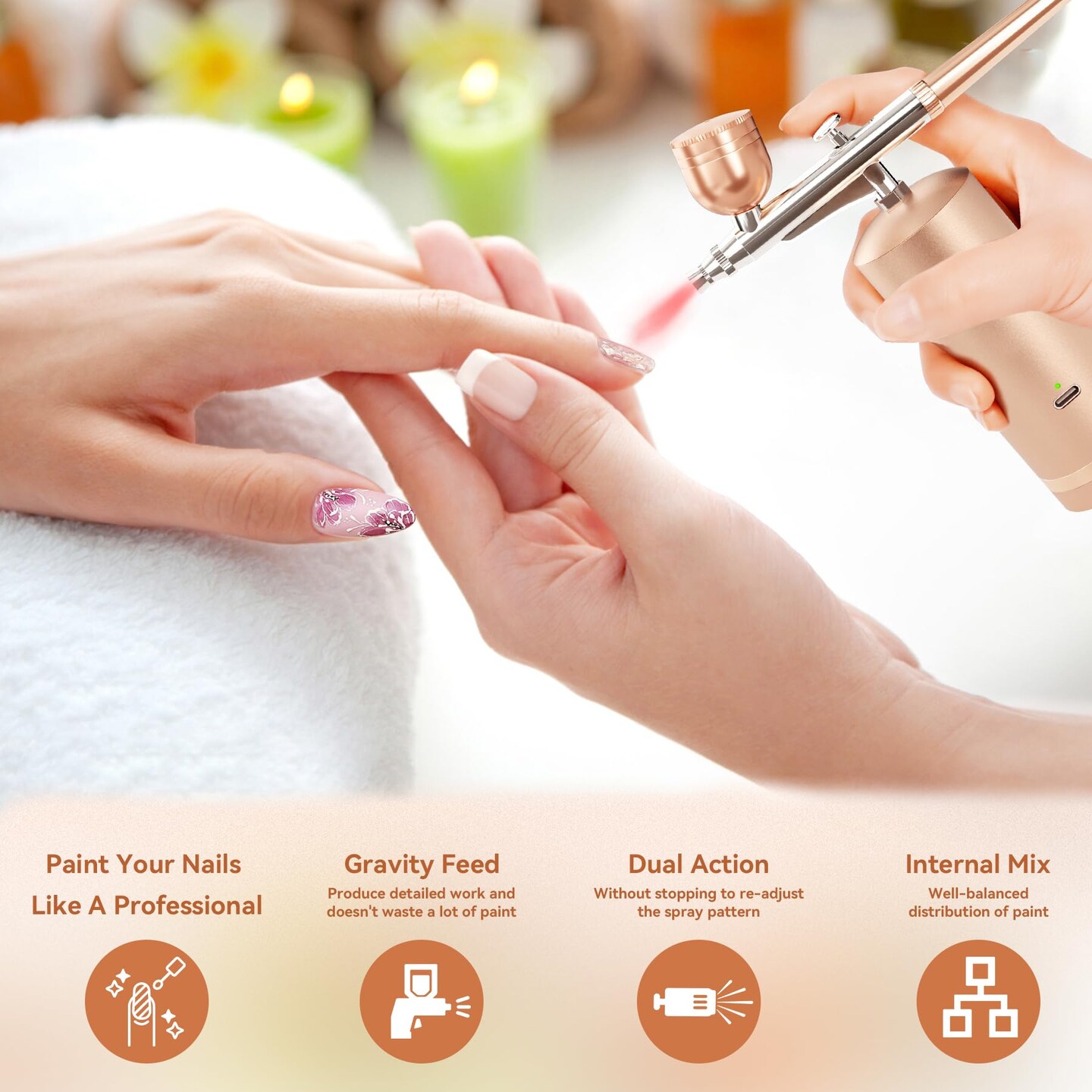 48PSI Airbrush Kit With Compressor - Rechargeable Cordless Non-Clogging High-Pressure Air Brush Set with 0.3mm Nozzle and Cleaning Brush Set for Nail Art, Makeup, Painting, Cake Decor