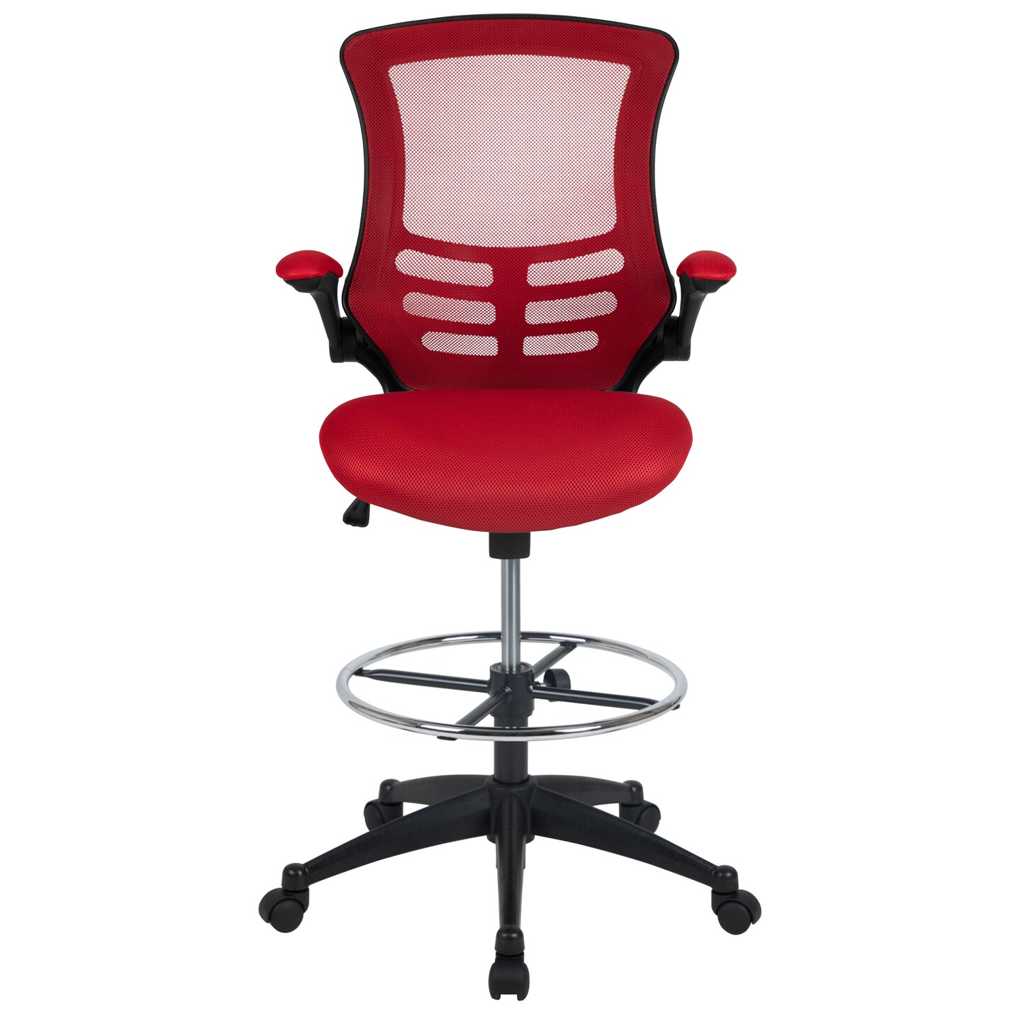 Emma and Oliver Mid-Back Mesh Ergonomic Drafting Chair with Foot Ring and Flip-Up Arms