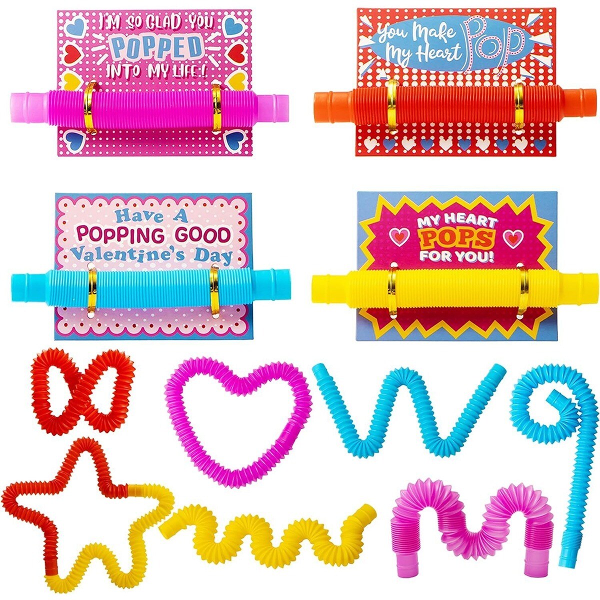 Unique Valentine&#x27;s Gift Cards Set with Pop Tubes for Kids