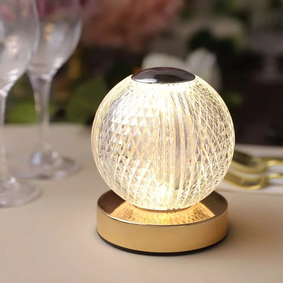 5&#x22; CLEAR Acrylic Crystal Ball DESK LAMP Rechargeable LED Light