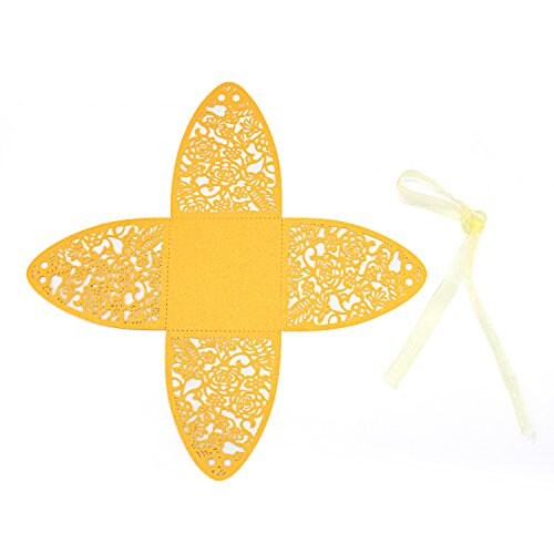 70 Pieces Laser Cut Rose Candy Boxes, Favor Boxes 2.5"x 2.5"x 3.1", Gift Boxes for Bridal Shower Anniverary Birthday Party Wedding Favor (Gold)