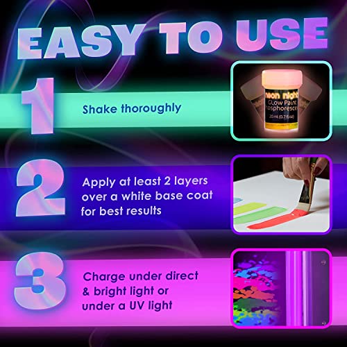 8 Pieces Glow-in-The-Dark Paint, Multi-Surface Acrylic Paints for Outdoor and Indoor Use on Canvas & Walls, Halloween Decorate, Gifts for Artists, Phosphorescent, Stocking Stuffers for Boys and Girls