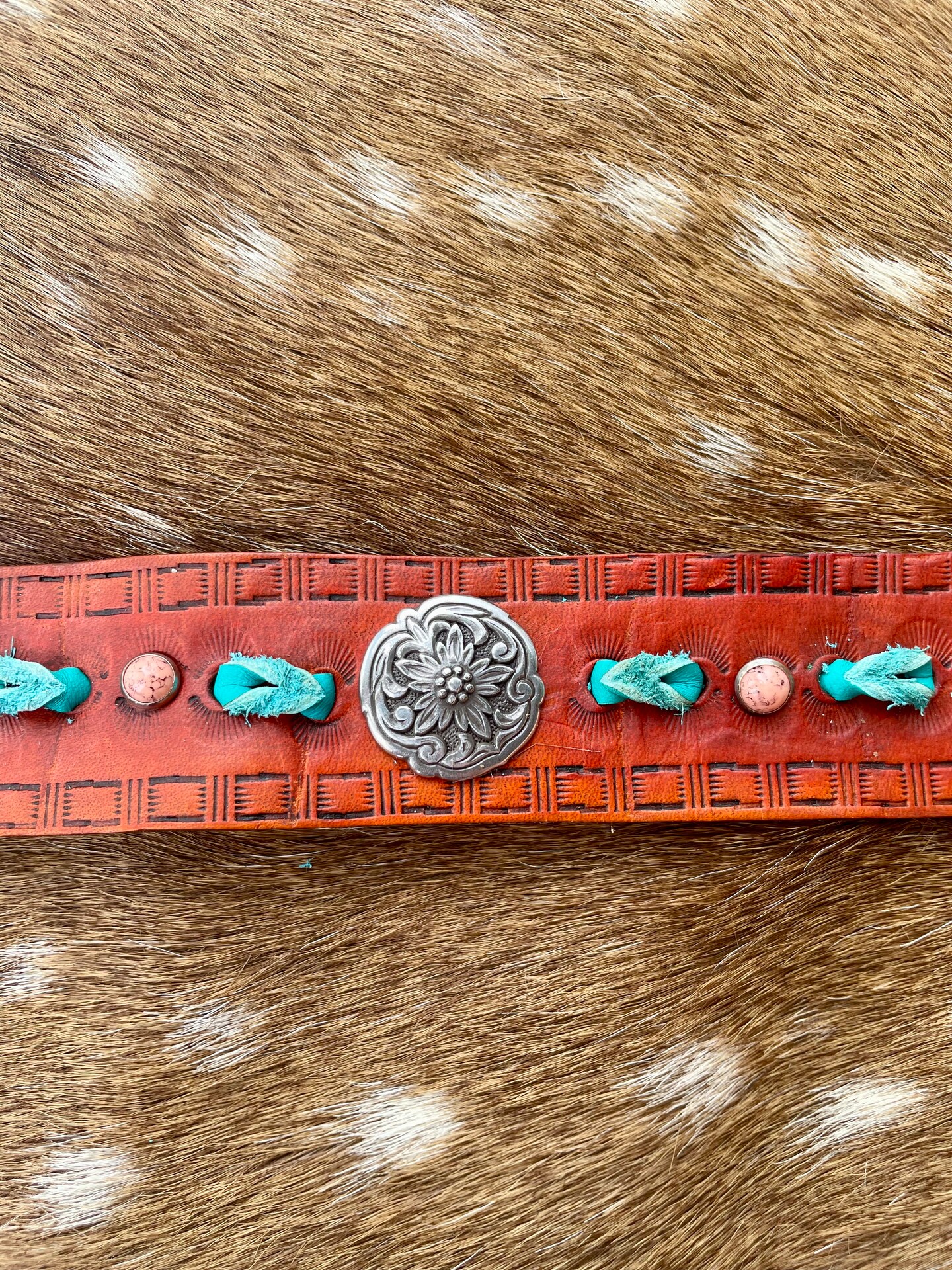 Brown Leather cuff bracelet, western tooled gift for women, floral