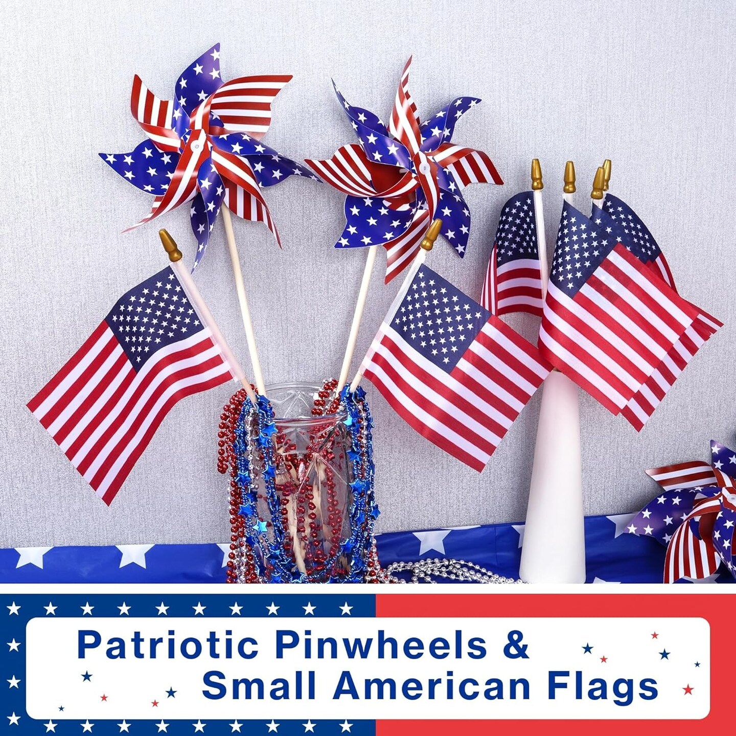 4Th of July Decorations American Flag Patriotic Pinwheels, 24 Pack Fourth of July Outdoor Decor Small Flags on Sticks with Yard Pinwheels,Red White and Blue Decor for Patriotic Party Supplies