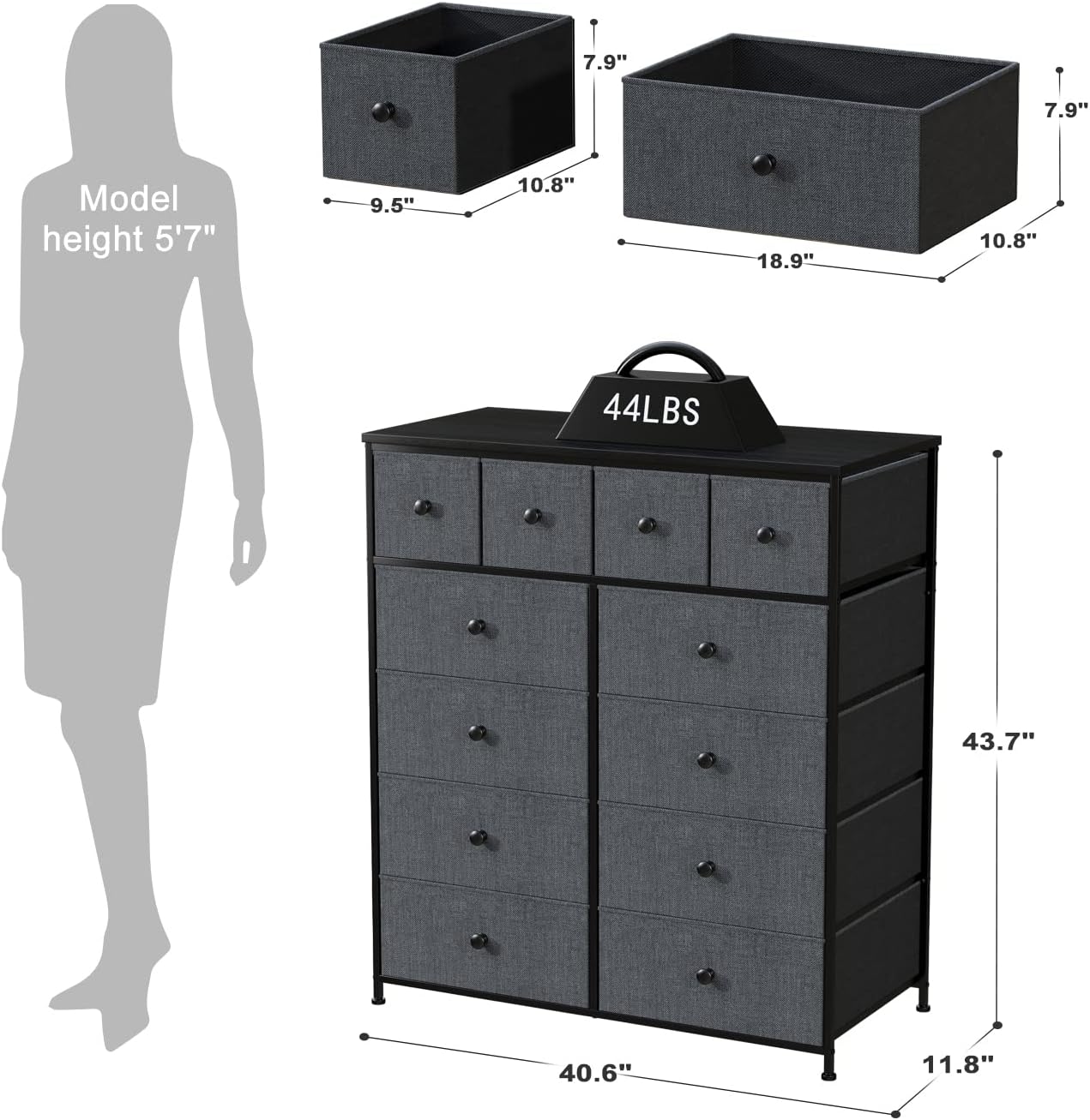 Wooden Dresser for Bedroom Organizer with 12 Drawers