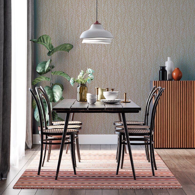 Tempaper Block Print Leaves Peel and Stick Wallpaper Sand