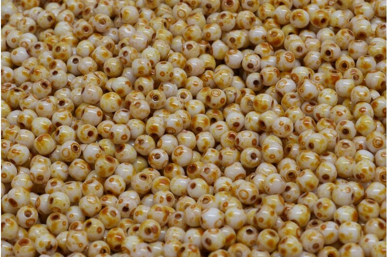 3mm Czech Round Druk Bead, Alabaster Travertin, 50 pieces