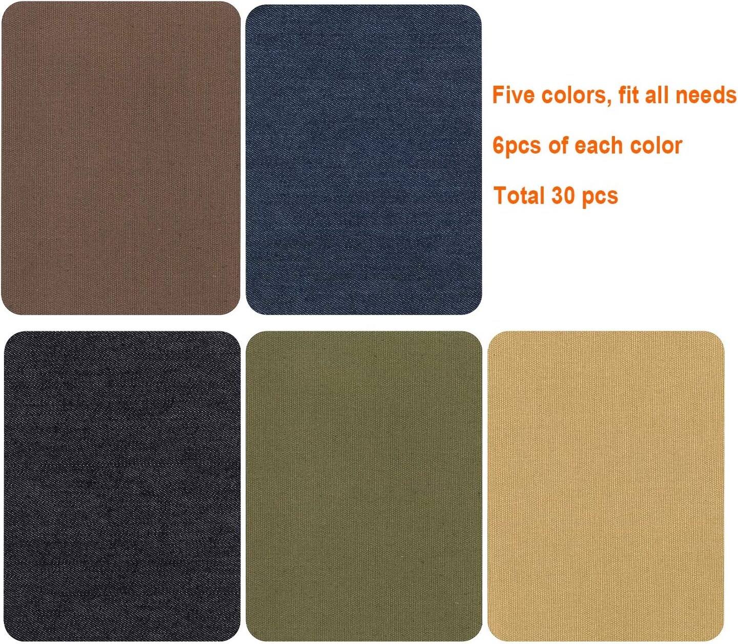Iron On Patches for Clothing Jeans 30 PCS, Denim Repair Patches Kit 4.9 x 3.7 Inch, 5 Colors