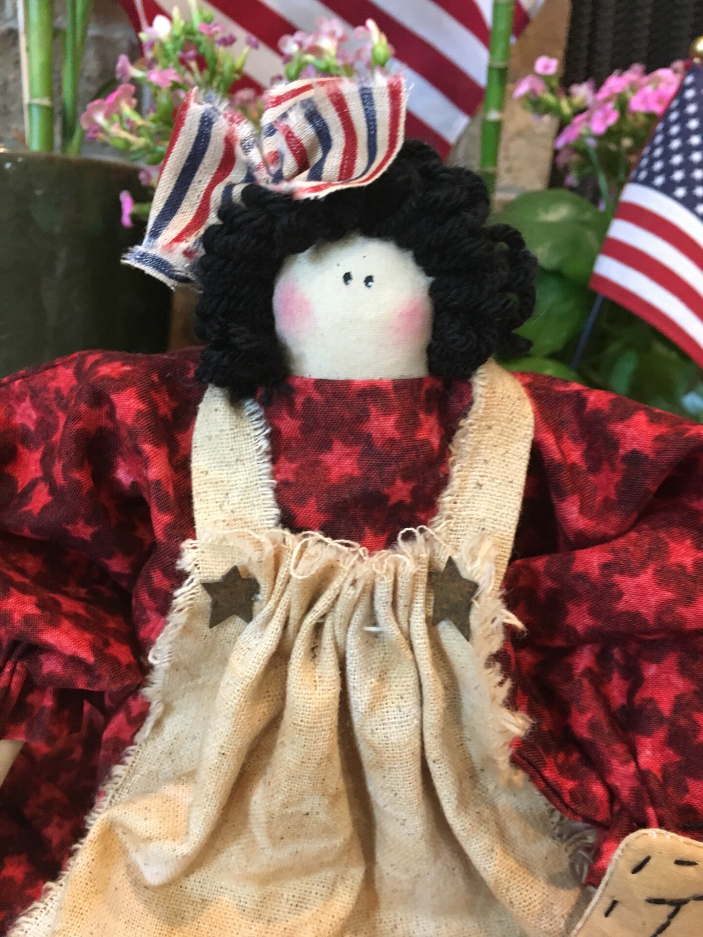 Handmade Primitive Patriotic Raggedy Ann Doll - Americana Pin