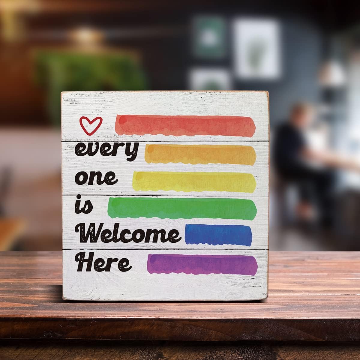 Wooden Box Sign Desk Decor - Pride Rainbow Quote Wood Box Sign for Home Office Classroom Shelf Table Decoration 5 x 5 inch