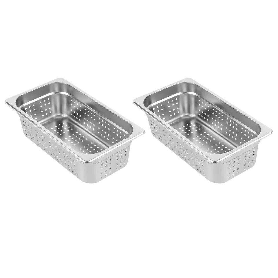 2 PCS 1/3 Size Perforated Steam Table Food Pan 4&#x22; Deep Hotel Pan Stainless Steel