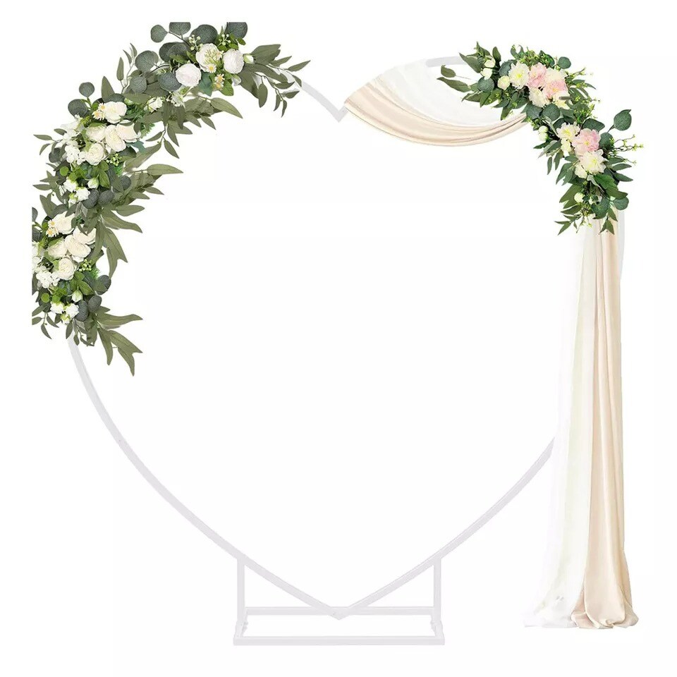 Metal Arch Backdrop Stand White Heart-shaped Wedding Decoration Rack In/Outdoor