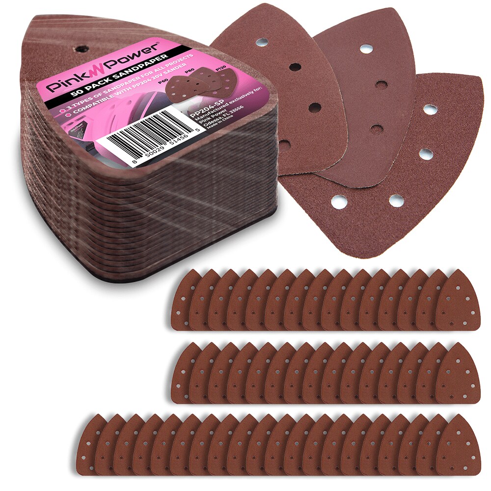 Pink Power 50pcs. Sandpaper for 20V PP204 Cordless Electric Hand Sander - P60/P80/P120 Grit