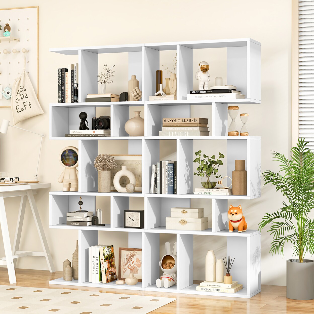 2 Pcs 5 Cubes Ladder Shelf Freestanding Bookshelf Display Rack Bookcase