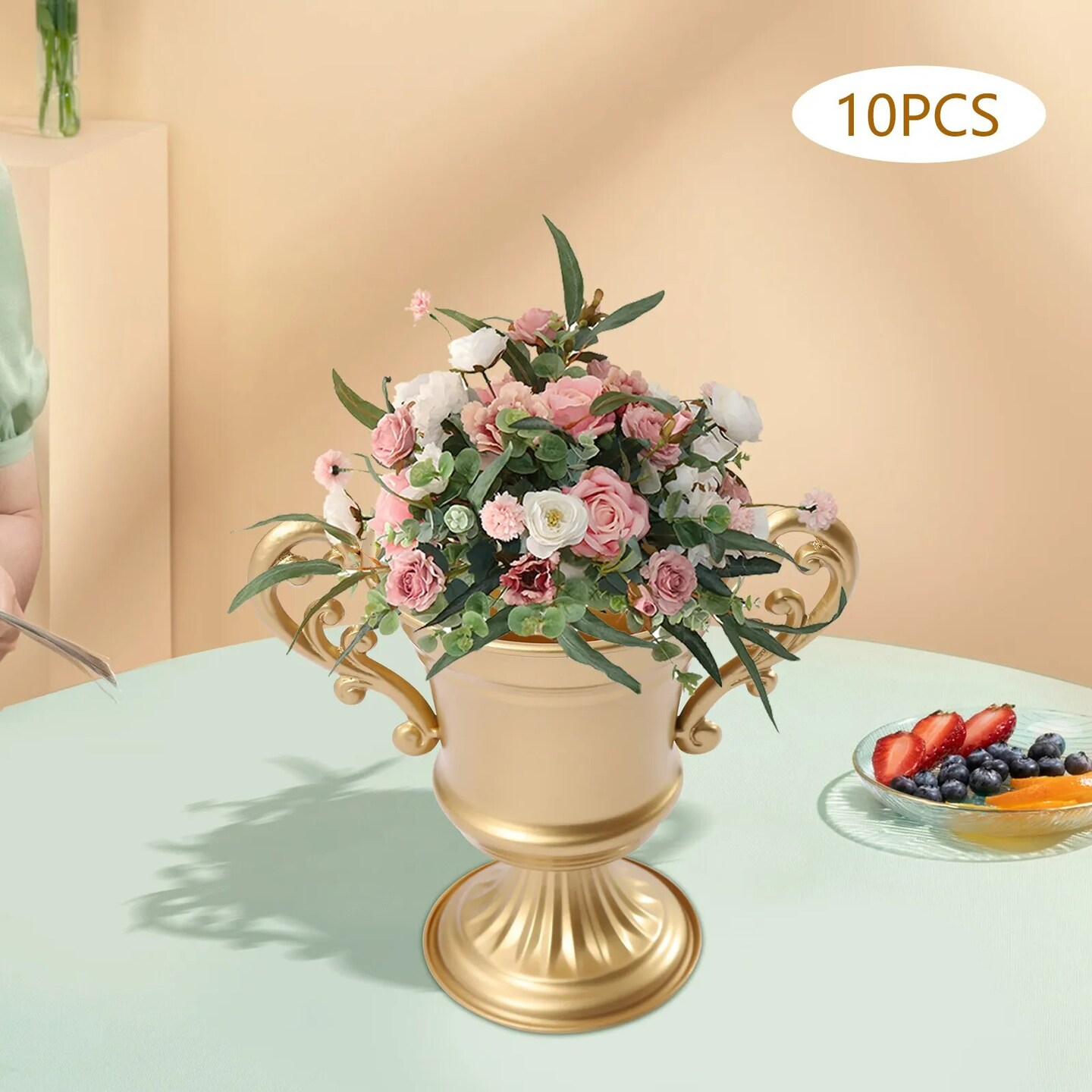 10pcs Golden Table Wedding Centerpiece Flower Holder Metal Vase for Tables Decor
