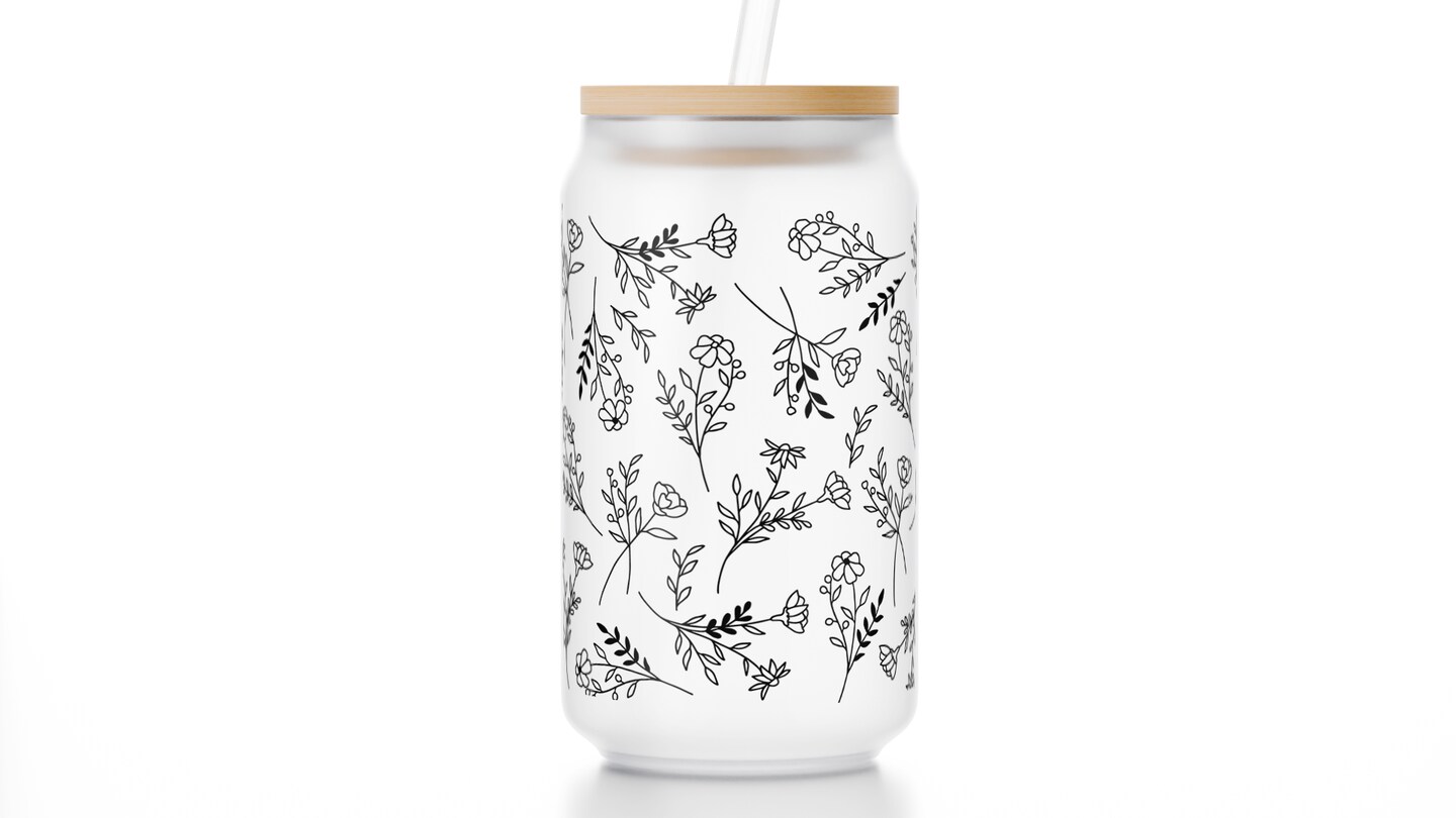 16 oz Frosted Libbey Glass Cup, Wildflower Lineheart Design, Beer Can Glass,  Iced Coffee, Coffee Cup | MakerPlace by Michaels